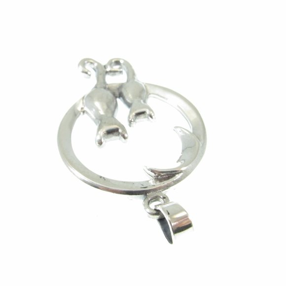 Solid 925 Sterling Silver Pair of Cats and Crescent Moon Pendant Cat Lady Gift - Picture 7 of 8